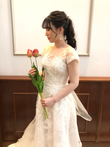 ドレス ウエディングドレス カラードレス プレ花嫁 インポートドレス バックレス イリュージョンドレス イリュージョンネック チャペル式 ブライダルステージDUO バックトレーン