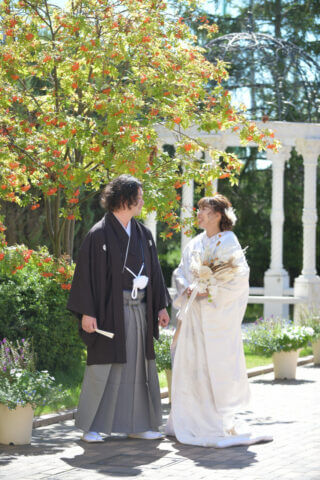 白無垢　新郎紋服　ブーケ