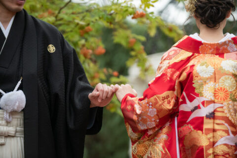 ビアンベール本店　新郎新婦　花嫁　衣裳　ドレス　色打掛　白無垢　紋服
