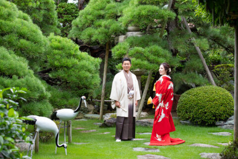 ビアンベール本店　新郎新婦　花嫁　衣裳　ドレス　色打掛　白無垢　紋服
