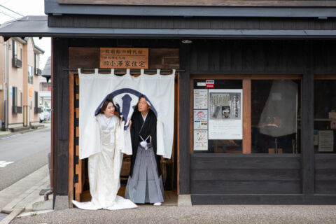 ビアンベール本店　新郎新婦　花嫁　衣裳　ドレス　色打掛　白無垢　紋服