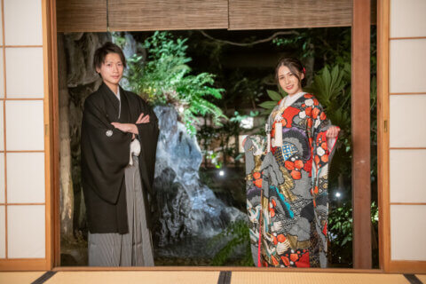 色打掛　新郎紋服　ロケーションフォト