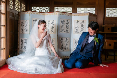 新潟　村上市　藤元神社　ウェディングフォト　結婚式　ウェディングドレス　ベール　アークベル　ビアンベール