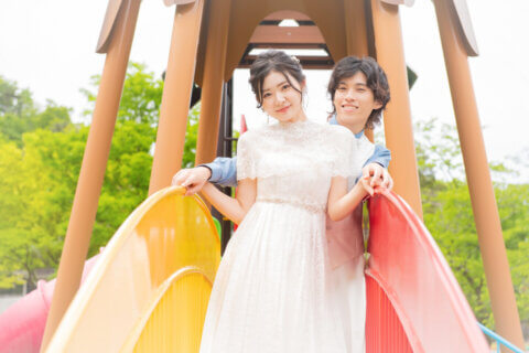 結婚式　フォトウェディング　ロケフォト　胎内市　樽ケ崎遊園　公園　ガーデン　花嫁　ウェディング　