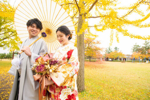 フォトウェディング　前撮影　新潟　新発田　島見緑地　和婚　和装　色打掛　花嫁　ロケフォト　結婚式