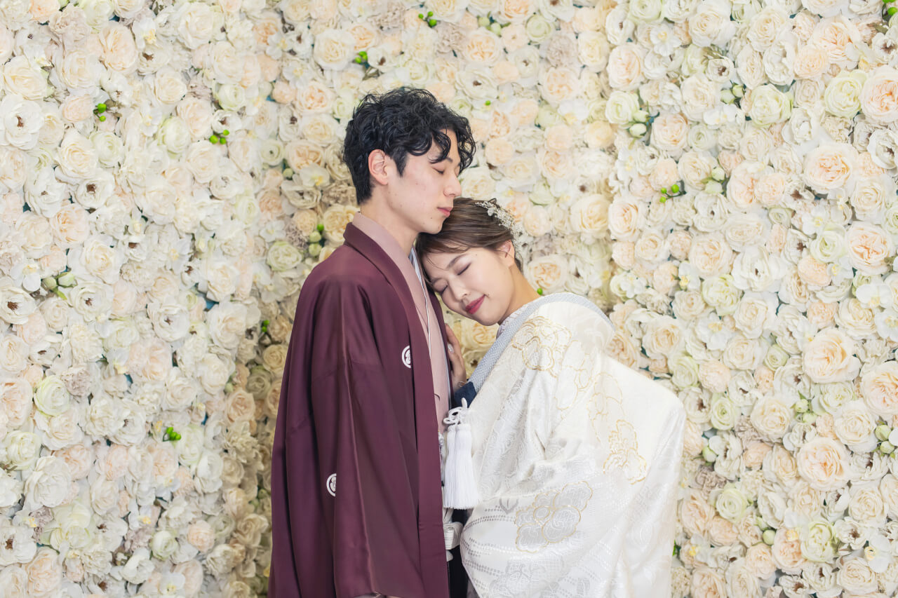 ウェディングフォト 韓国風フォト フラワーウォール 前撮影 花嫁 新潟 新発田 結婚式 和婚 白無垢