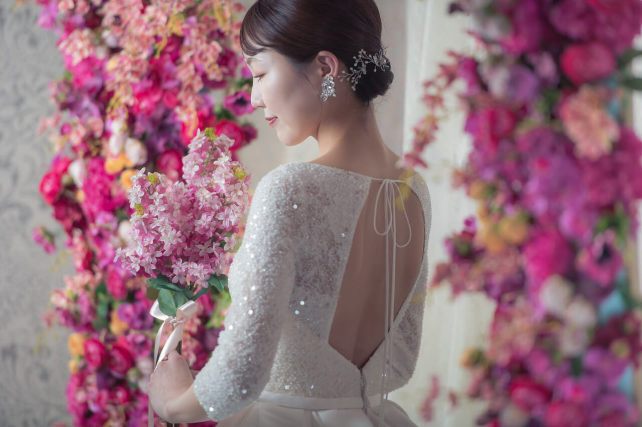 ウェディングフォト 韓国風フォト フラワーウォール 前撮影 花嫁 新潟 新発田 結婚式