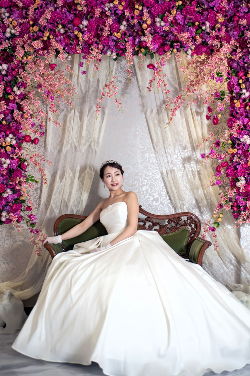 ウェディングフォト 韓国風フォト フラワーウォール 前撮影 花嫁 新潟 新発田 結婚式