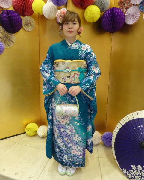 2017-24　成人式Furisode　青緑　丸型バッグ